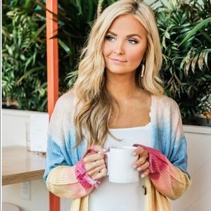 Akaiv Rainbow cardigan NWT Sz S/M Pink Lily